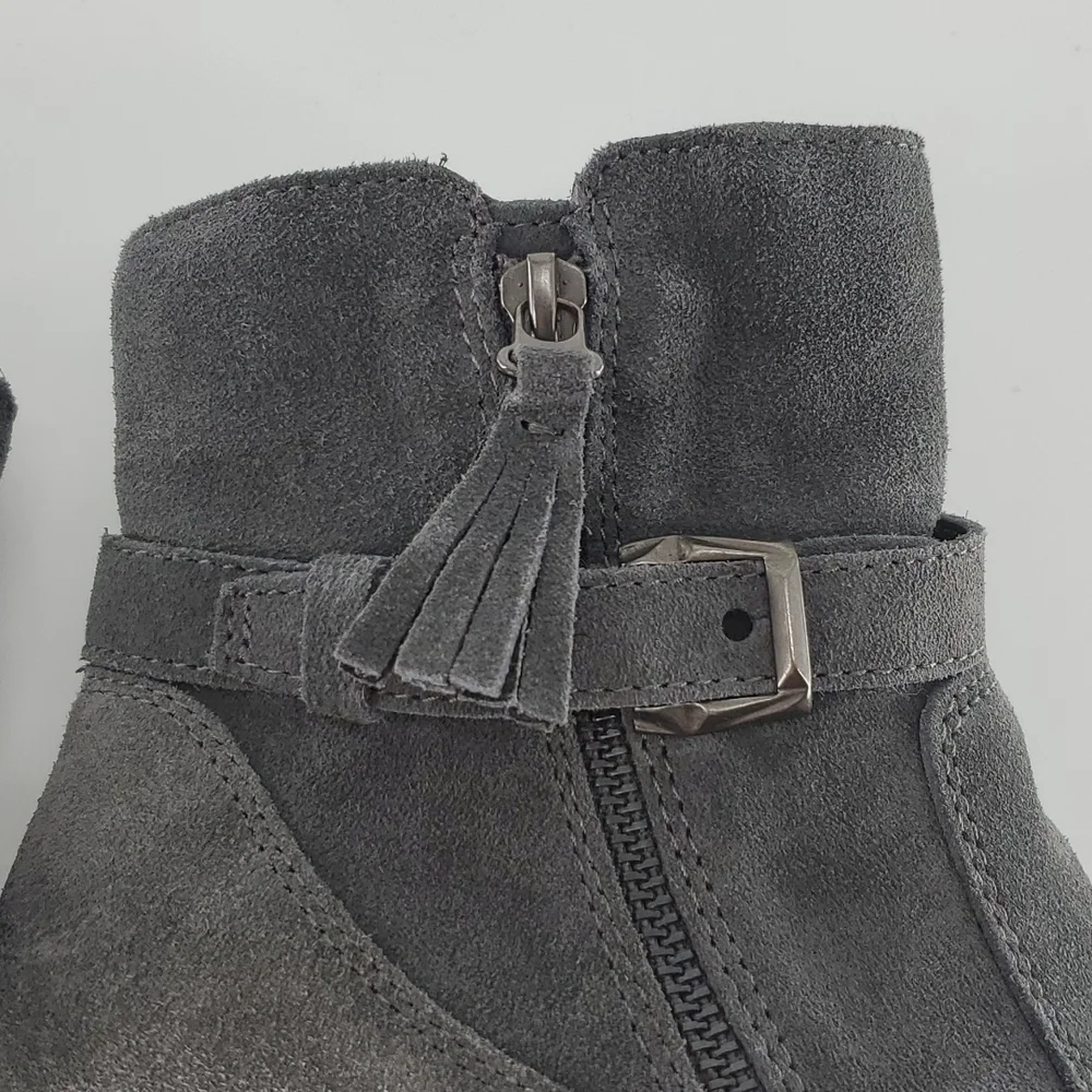 Earth Origins Tori Grey Suede Water Repellent Heel Ankle Boots, Size 7.5